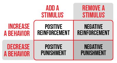 Table of the four quadrants of operant conditioning